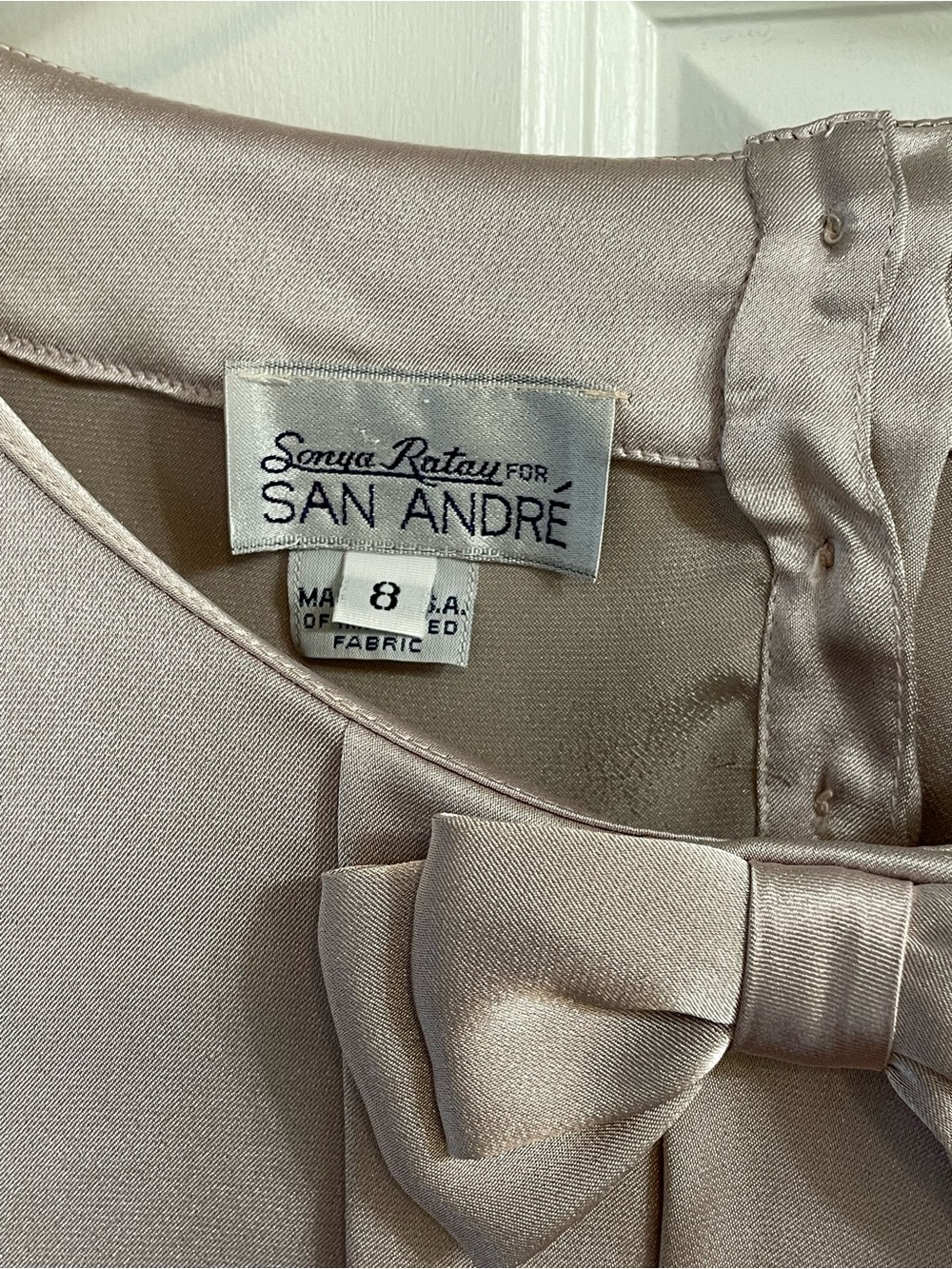 Vintage San Andre Satin Bow Blouse Size 8 Dusty Mauve Pleated Secretary - Picture 3 of 6